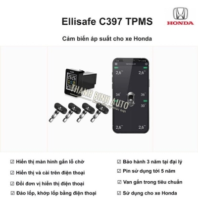 Cảm biến áp suất lốp C397 cho lỗ chờ xe Honda + điện thoại