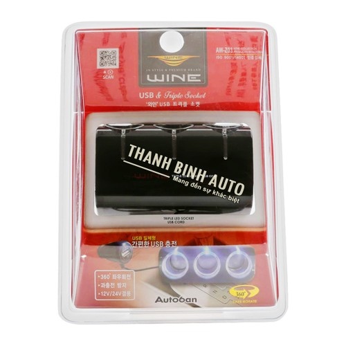 Mồi thuốc 3 lỗ có đèn có USB Autoban