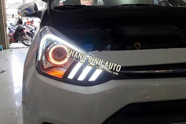 Độ đèn Hyundai I10 độ bi xenon và led khối mẫu Mustang