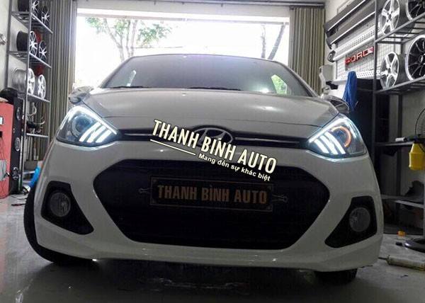 Độ đèn Hyundai I10 độ bi xenon và led khối mẫu Mustang
