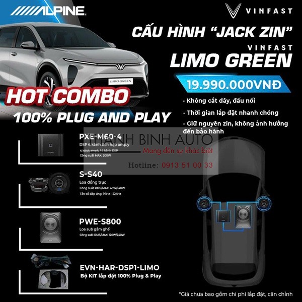 Combo âm thanh xe hơi Alpine cho xe Vinfast Limo Green